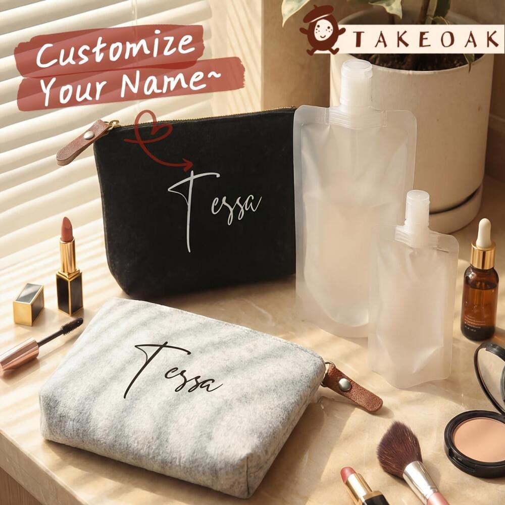 Beauty Makeup Names - حقيبة مستحضرات تجميل مخملية مخصصة بالاسم