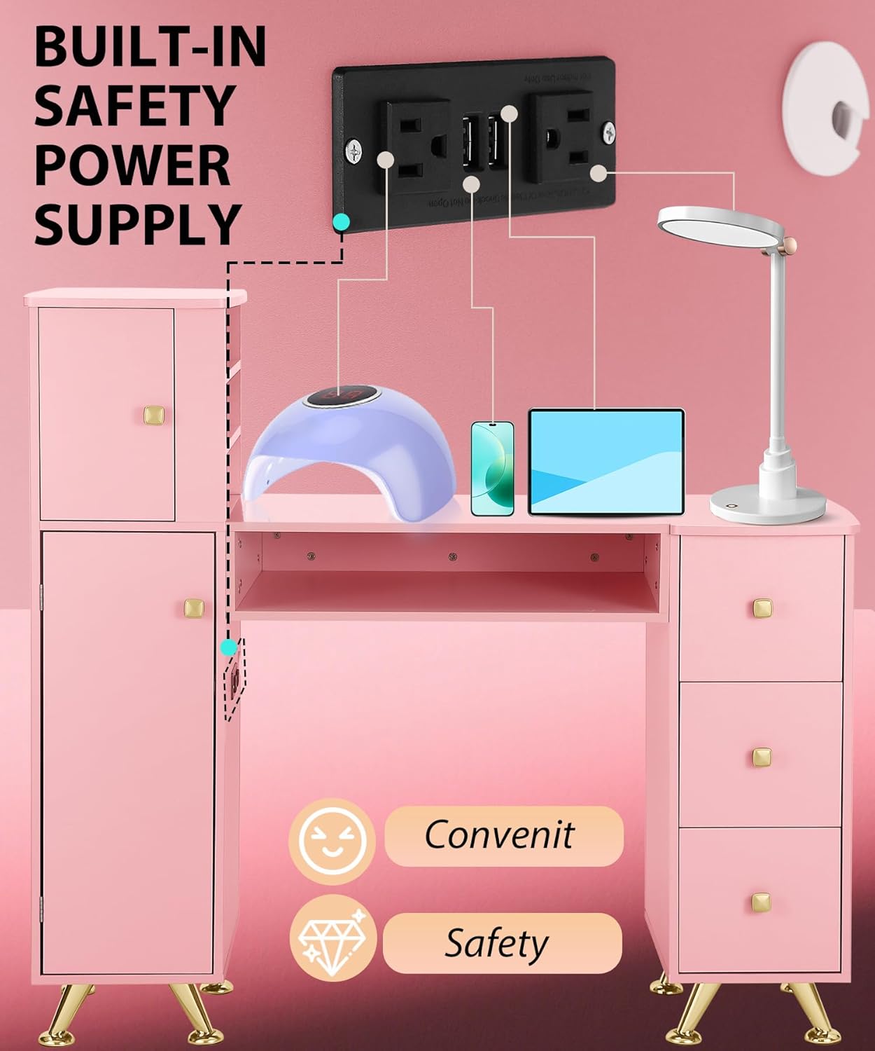 طاولة أظافر وردية لفني الأظافر - مراجعة Beauty Makeup Desk وسعره