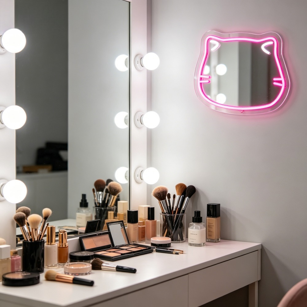 لافتة نيون LED بتصميم قطة لطيف - مراجعة Beauty Makeup Girl Photo وسعره